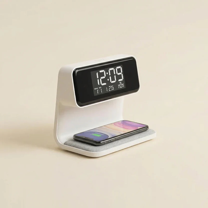 Nivaro 3-in-1 Slimme Wekker – Draadloze Oplader met LED Nachtlamp
